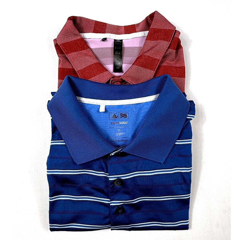 Adidas Mens Polo Shirts BUNDLE Blue Maroon‎ Striped Golf Performance XL